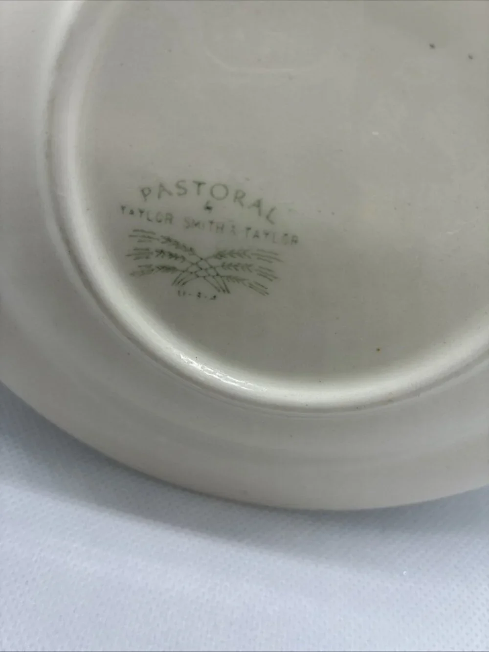 Vintage Taylor Smith Taylor Pastoral Green Transferware Trinket Dish Bread Plate